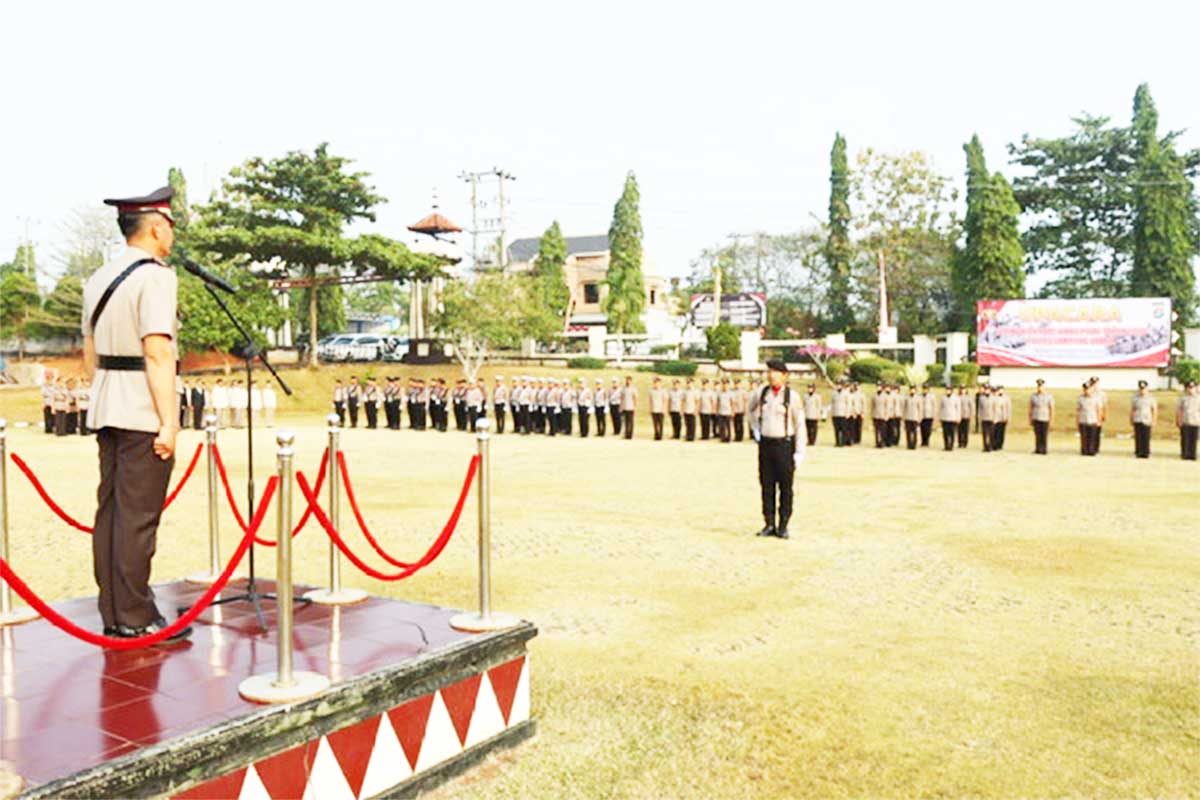 Suasana upacara peringatan Hari Juang Polri Tahun 2026 di Mapolres Lampung Utara